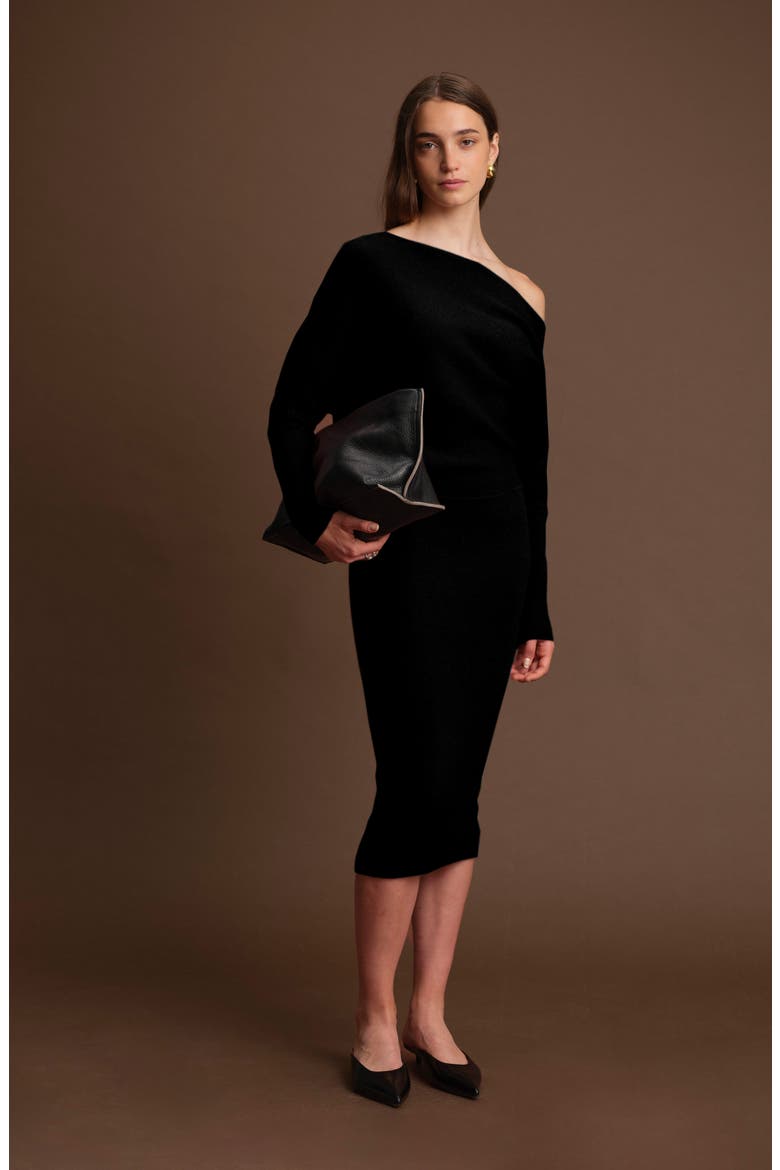 Elijah One-Shoulder Long Sleeve Midi Sweater Dress, Alternate, color, BLACK