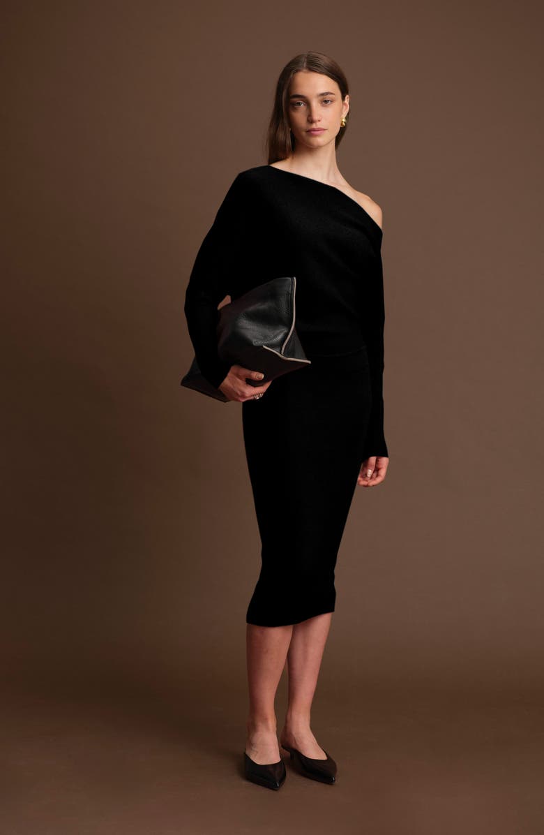 DELUC Elijah One-Shoulder Long Sleeve Midi Sweater Dress, Alternate, color,