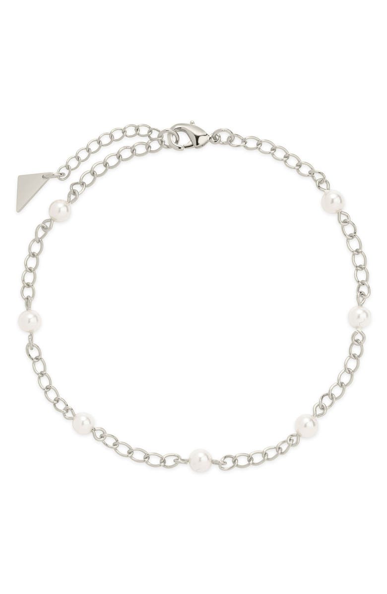 Sterling Forever Coast Imitation Pearl Anklet, Main, color, Silver