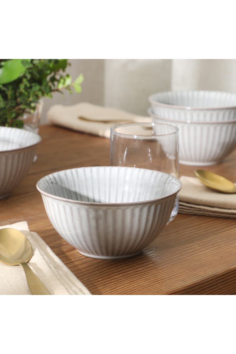 Bistro Linea Cereal Bowls, Stoneware Soup Bowls, Cream Reactive Glaze Ribbed Bowl Set, Alternate, color, Grey