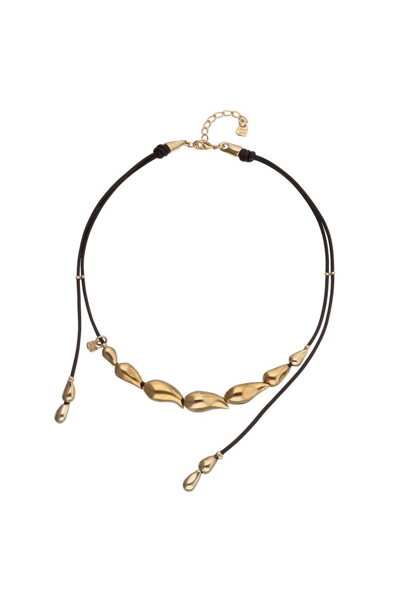 Leather Necklace with Gold-Tone Drop Details, Main, color, Gold