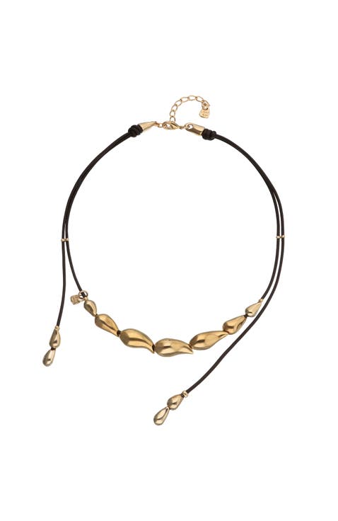Leather Necklace with Gold-Tone Drop Details