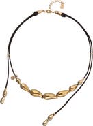UNODE50 Leather Necklace with Gold-Tone Drop Details