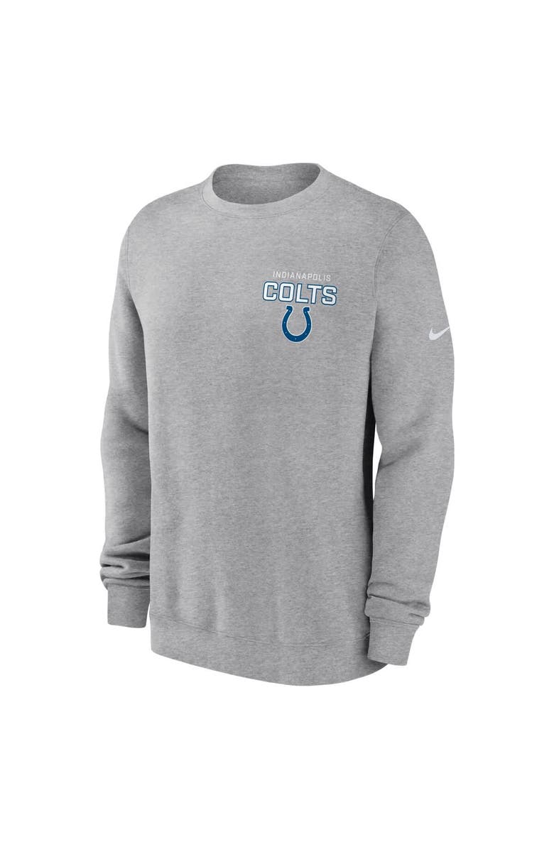 Nike Men's Nike Heather Gray Indianapolis Colts Primetime Club Fleece Pullover Sweatshirt, Alternate, color, Heather Gray