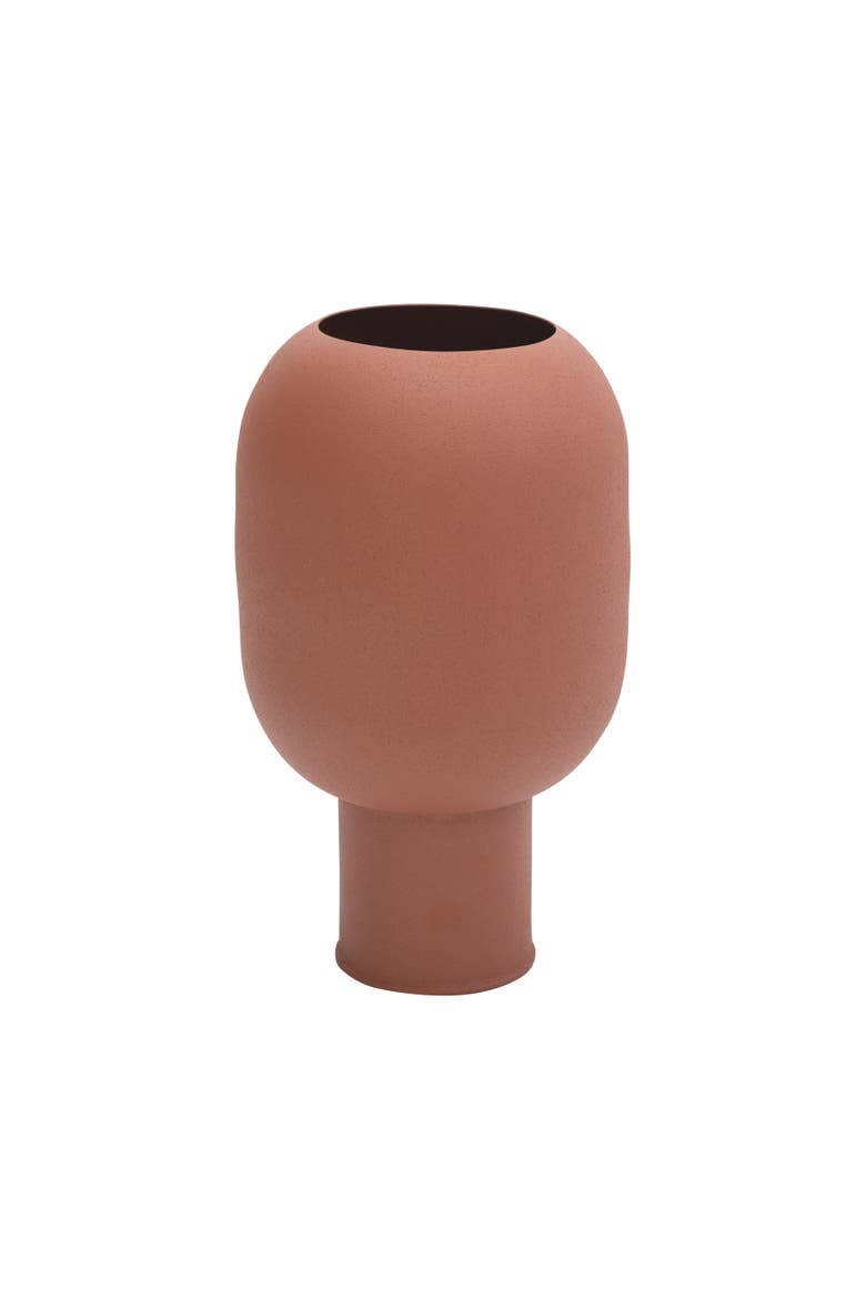 Textured Decorative Metal Flower Vase, Matte Sienna Brown, Main, color, Sienna