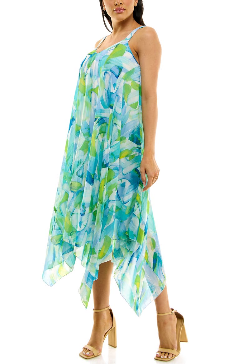 Patterned Handkerchief Hem Dress, Alternate, color, ROBINS EGG MULTI