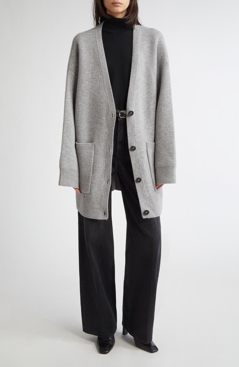 TOTEME Longline Stretch Cashmere & Wool Cardigan, Alternate, color, Pale Grey Mlange