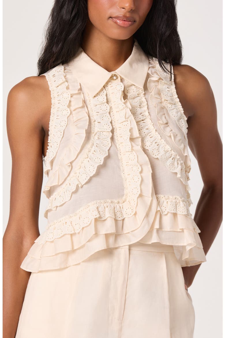 Nienna Eyelet Ruffle Linen Blend Top, Main, color, CREAM
