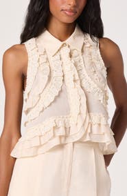 ASTR the Label Nienna Eyelet Ruffle Linen Blend Top
