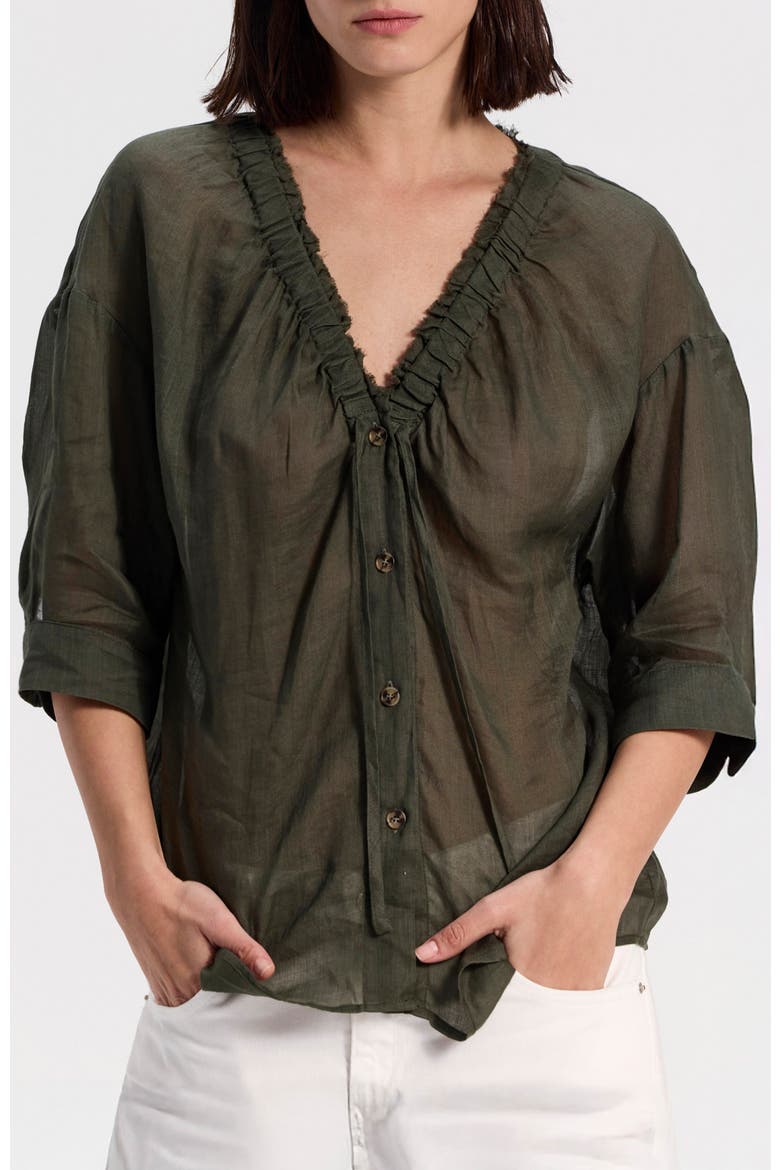 Chiffon Button Up Blouse, Main, color, Dark Green