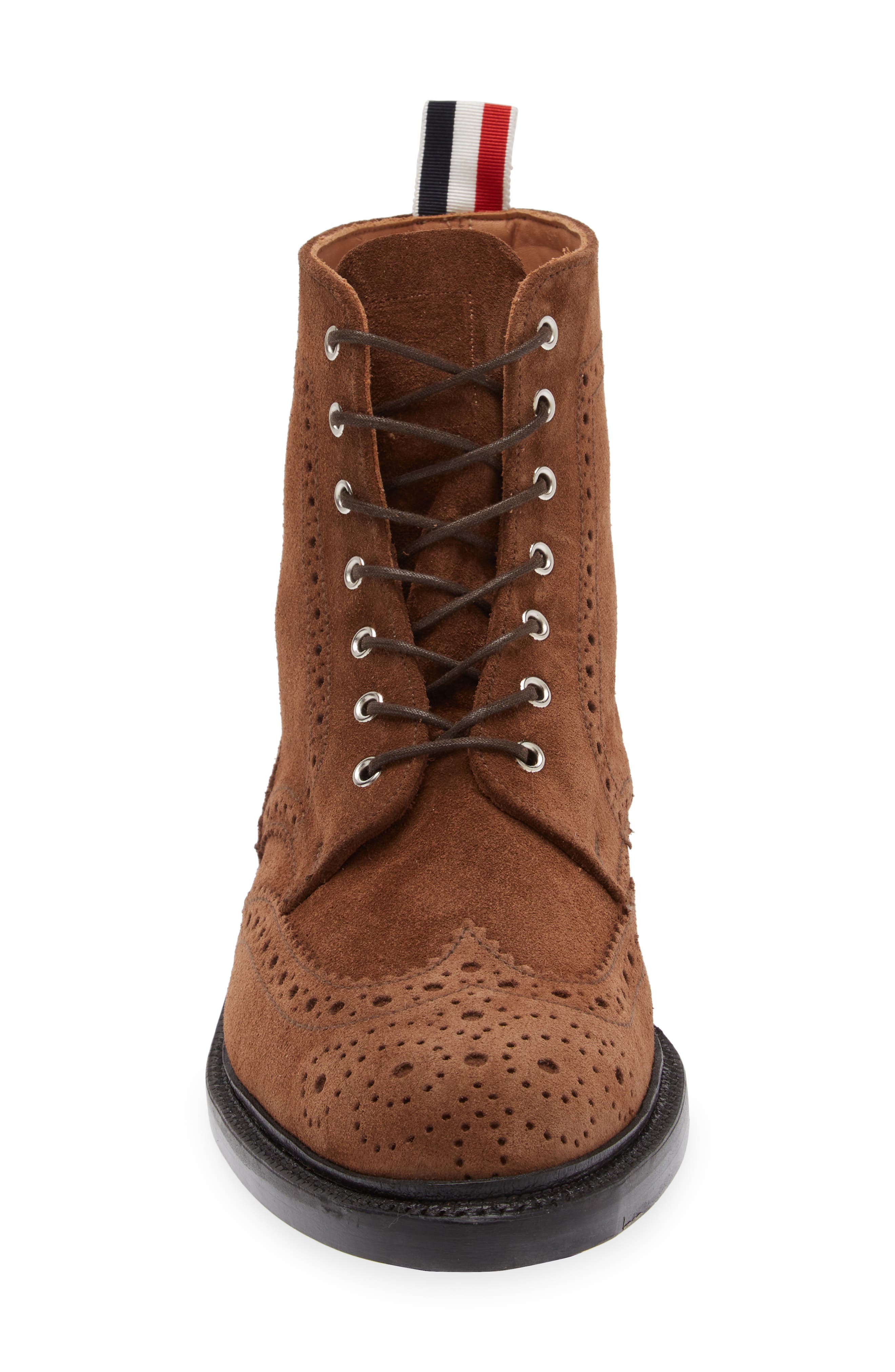Thom Browne Brogue Wingtip Suede Boot, Alternate, color, 