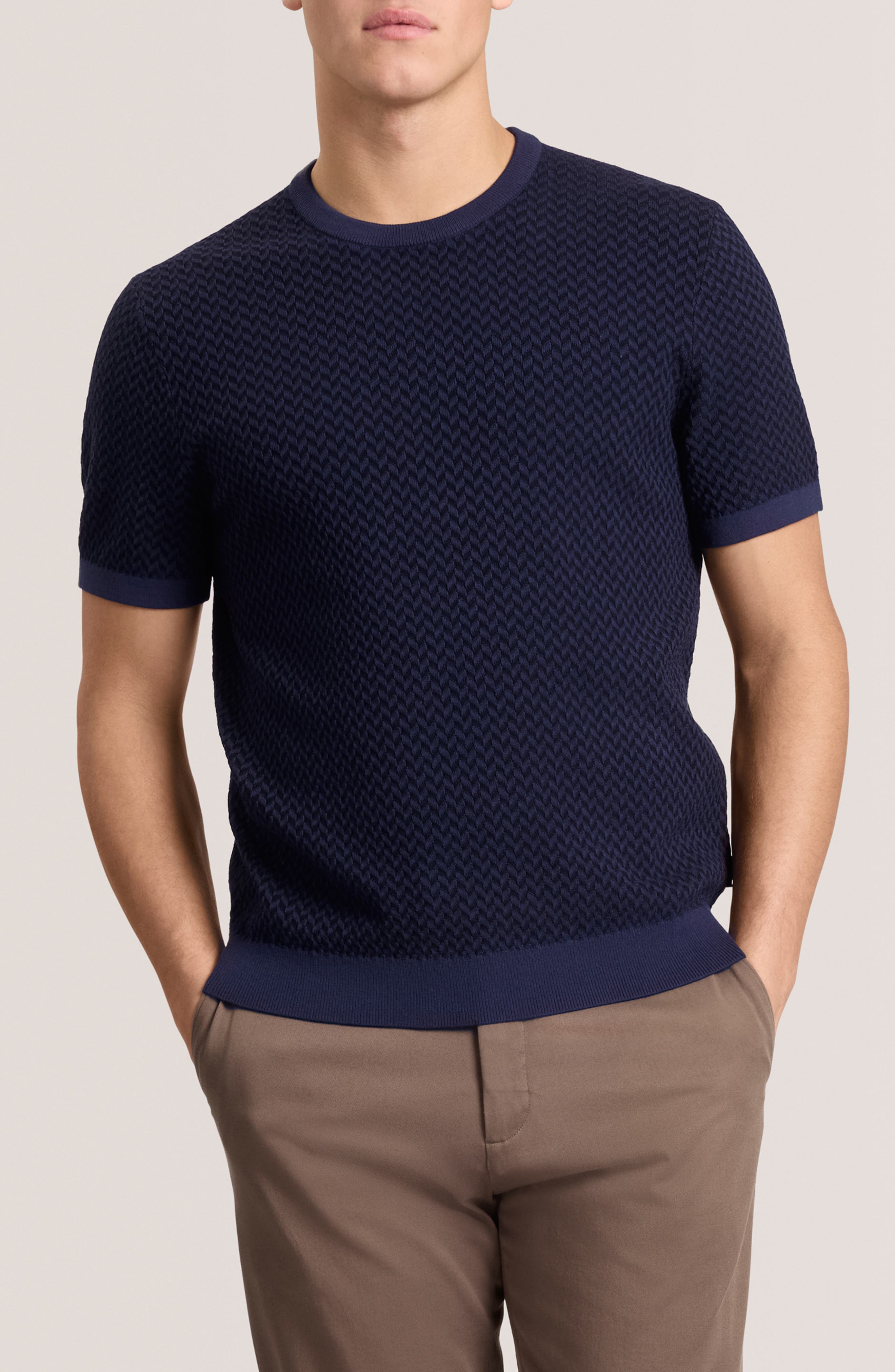 Ted Baker Herringbone Short Sleeve Knit Sweater