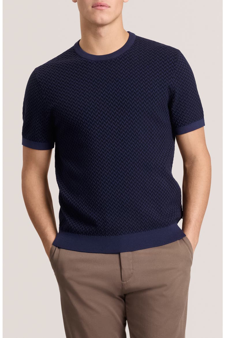 Herringbone Short Sleeve Knit Sweater, Main, color, SKY CAPTAIN