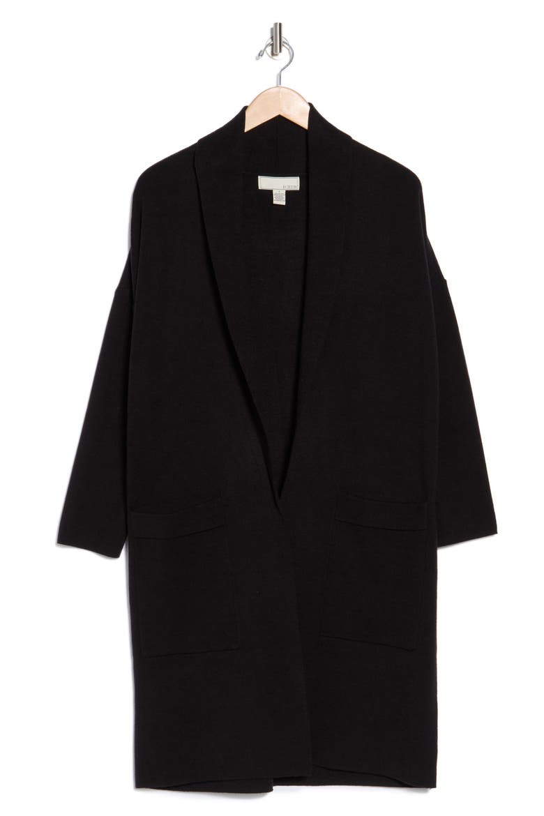 Alicia Open Front Long Cardigan, Alternate, color, BLACK