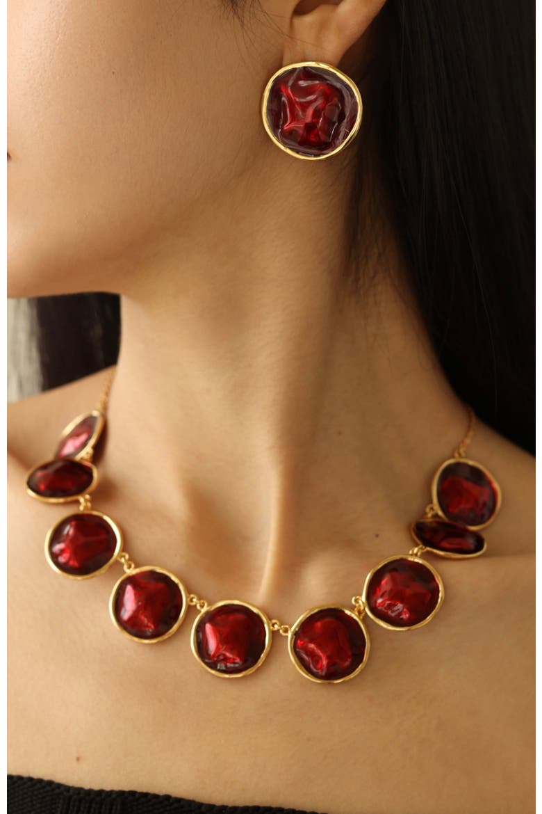 Enamel Ripple Necklace, Alternate, color, Red & Gold