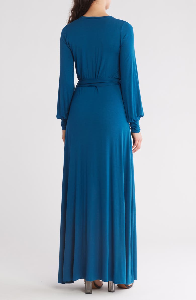 GO COUTURE Long Sleeve Maxi Wrap Dress, Alternate, color, Gibraltar Blue