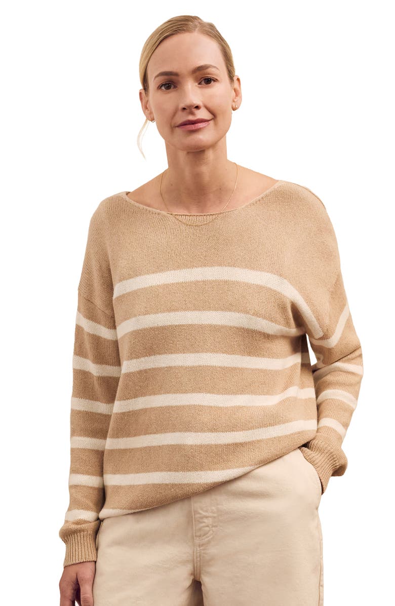 Celtic & Co. Gauzy Boat Neck Sweater, Main, color, Oatmeal Stripe