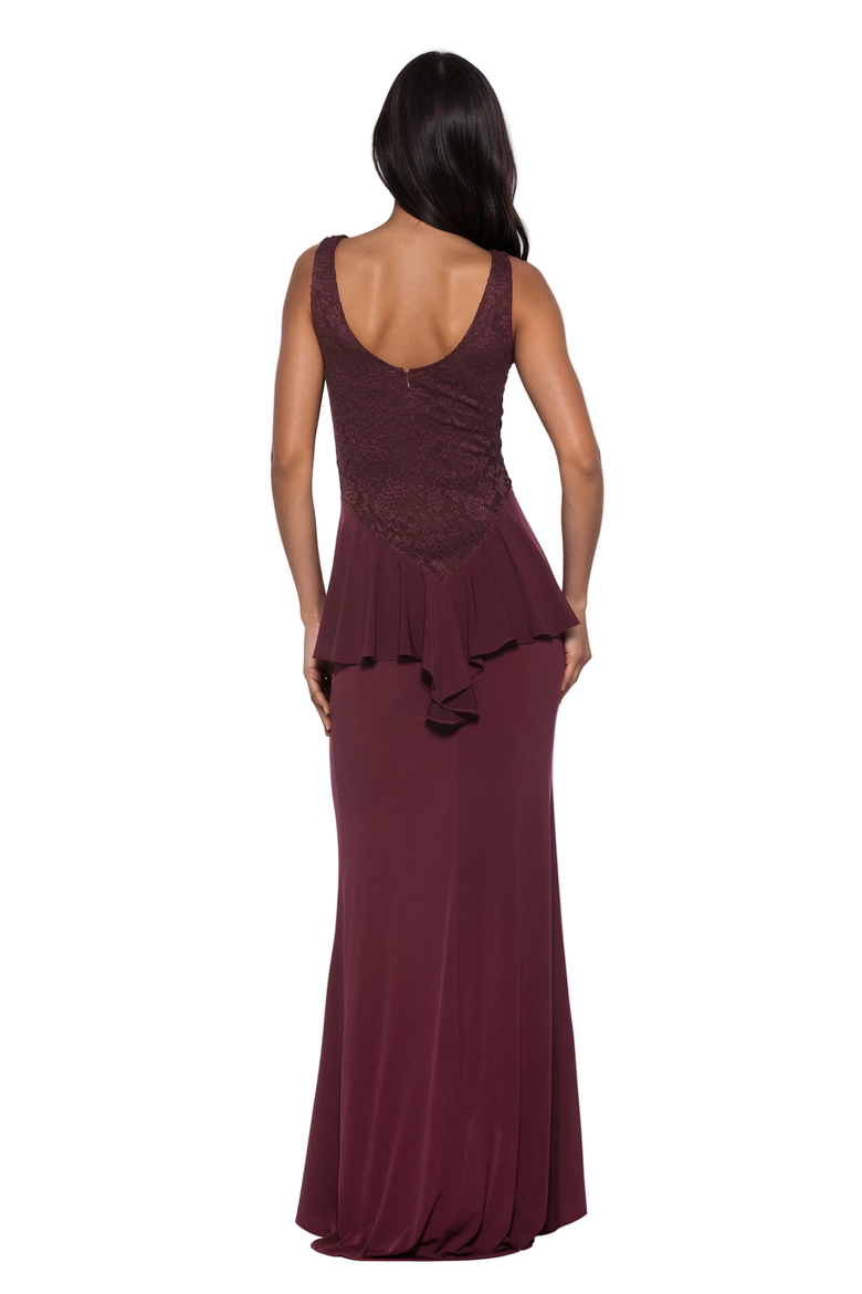 Perrin Boatneck Ruffle Gown, Alternate, color, Burgundy