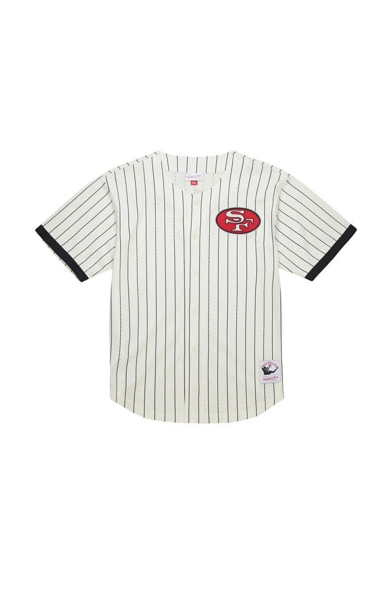 Mitchell & Ness Men's Mitchell & Ness Cream San Francisco 49ers Final Seconds Vintage Logo Mesh Button-Up Shirt, Alternate, color, Cream