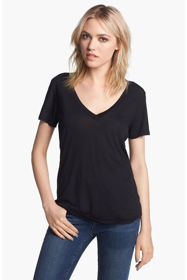 Jersey V-Neck Tee, Main, color, BLACK