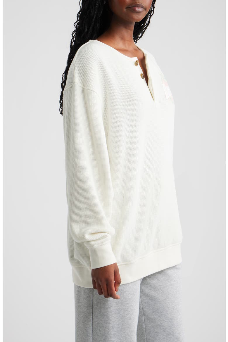 Breakfast Beers Graphic Waffle Knit Henley Sweatshirt, Alternate, color, WHITE