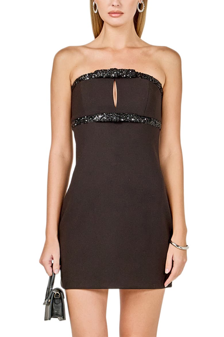 Sequin Strapless Minidress, Alternate, color, BLACK
