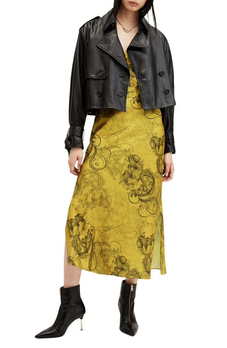 AllSaints Tiana Slim Fit Print Midi Slipdress, Alternate, color, 