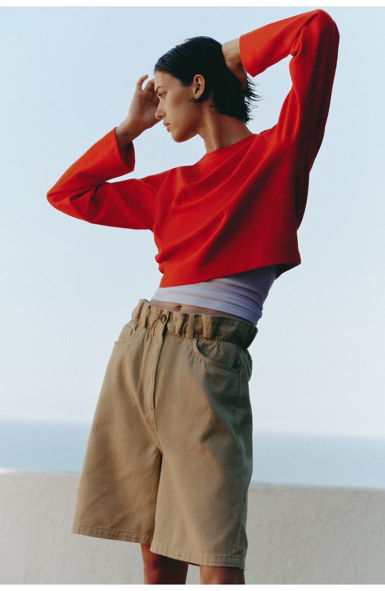 H&M Paper Bag Bermuda Shorts, Alternate, color, Beige