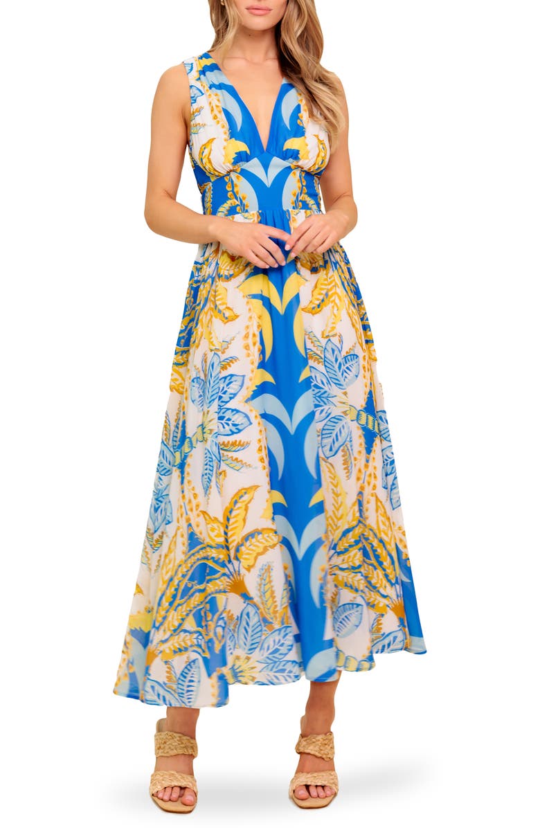 FLYING TOMATO Print Midi Dress, Main, color, Blue