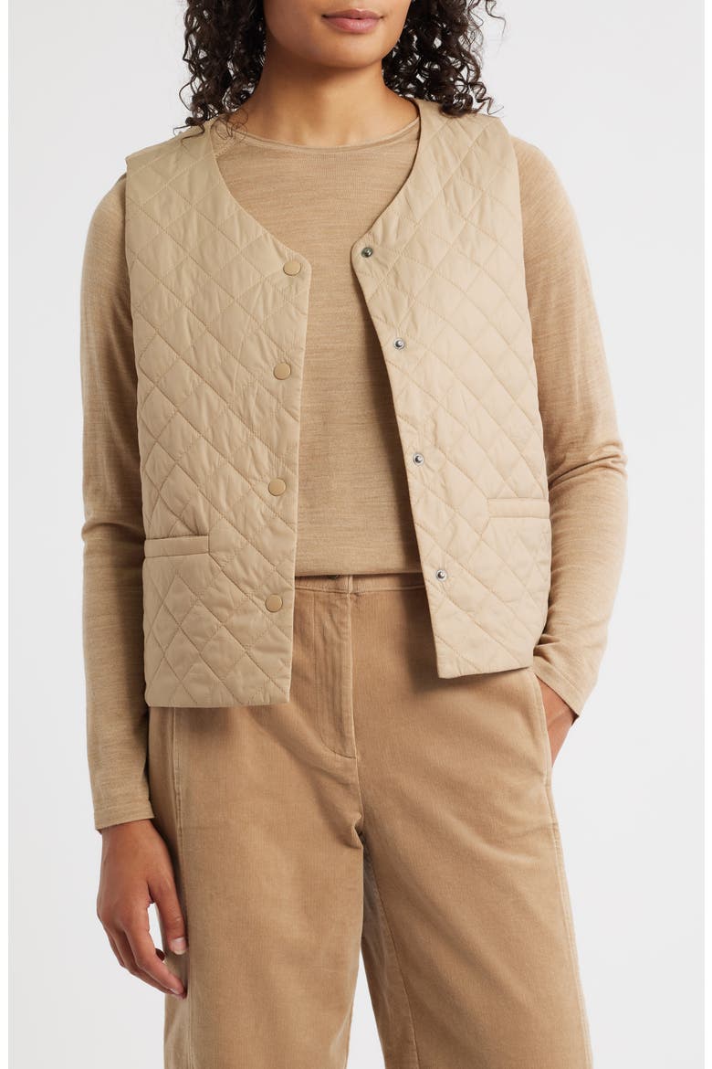 V-Neck Quilted Vest, Main, color, BISCUIT