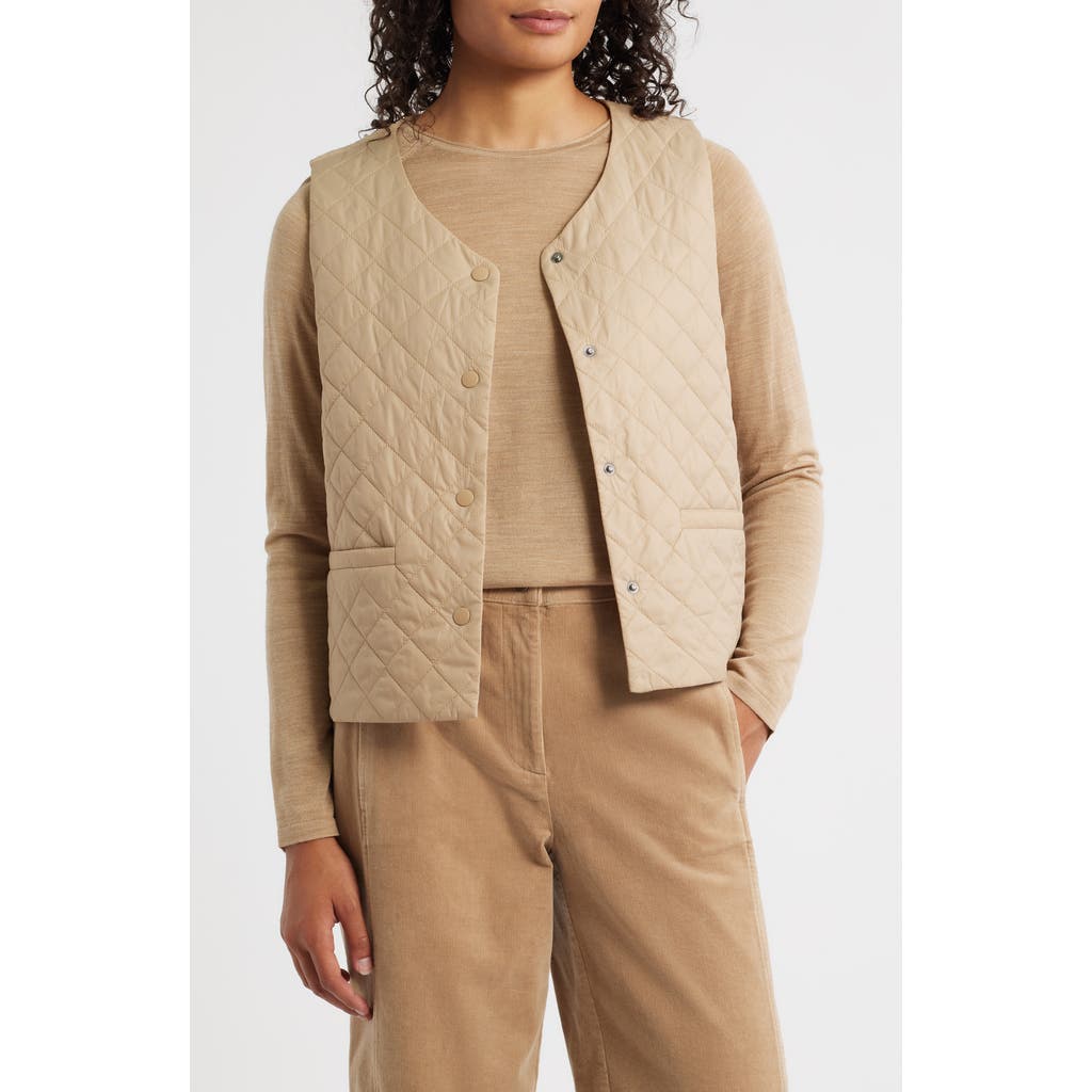 Eileen Fisher V-neck Quilted Vest In Burgundy