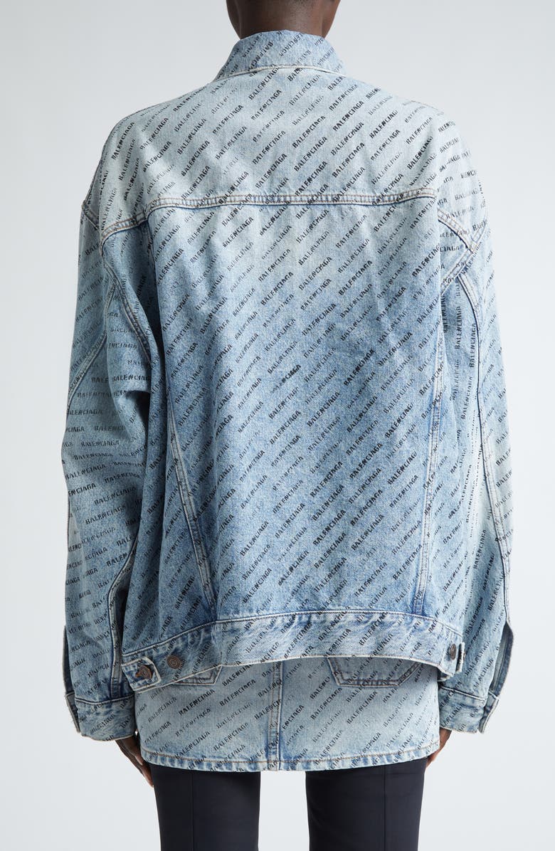 Balenciaga Logo Print Oversize Denim Jacket, Alternate, color, 