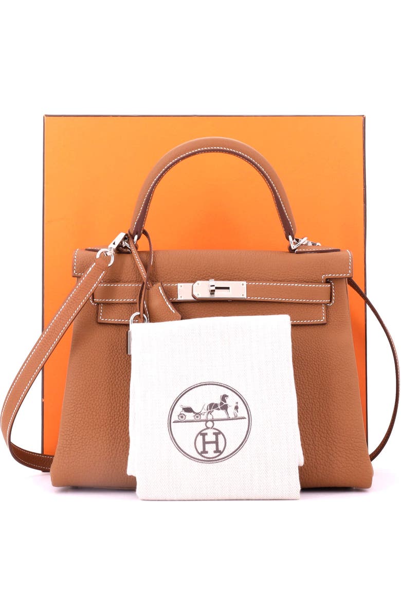 Pre-Owned Hermes Kelly Handbag Brown Togo with Palladium Hardware 28, Alternate, color, Gold