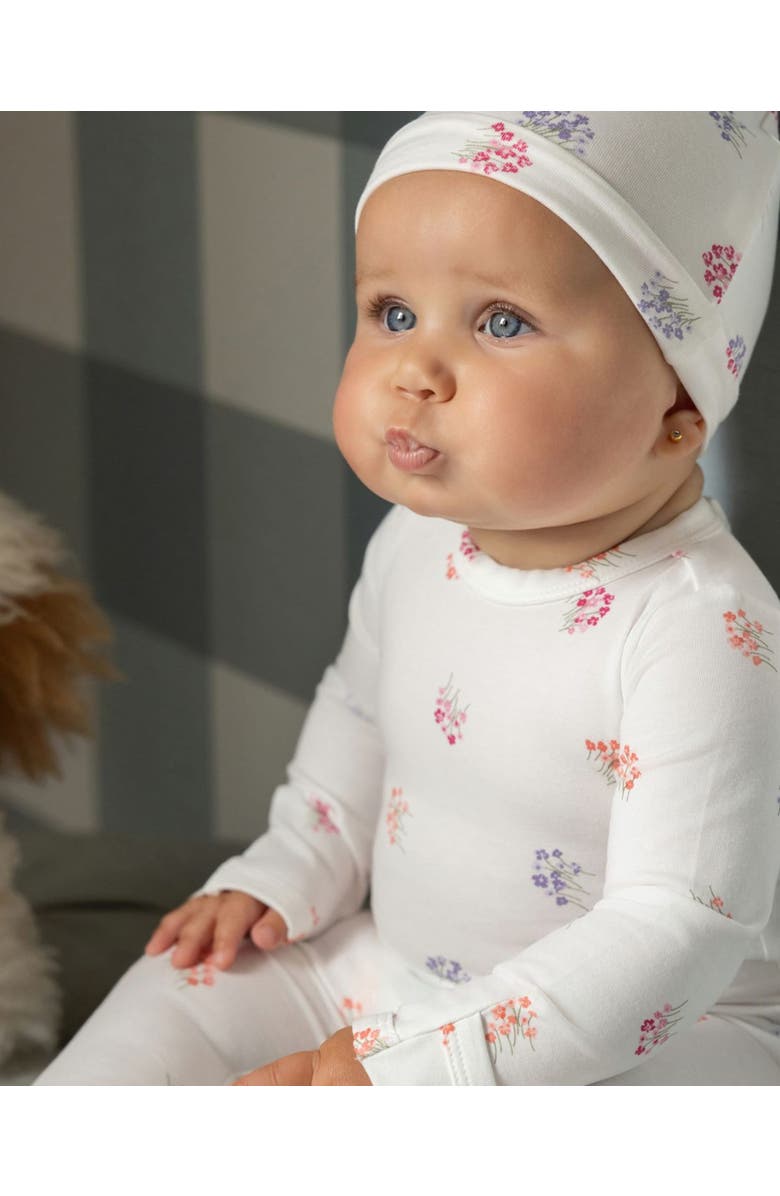 MiniMoi 2 Piece Baby Girls Floral Print Cotton Rich Footie Set, Alternate, color, Winter White