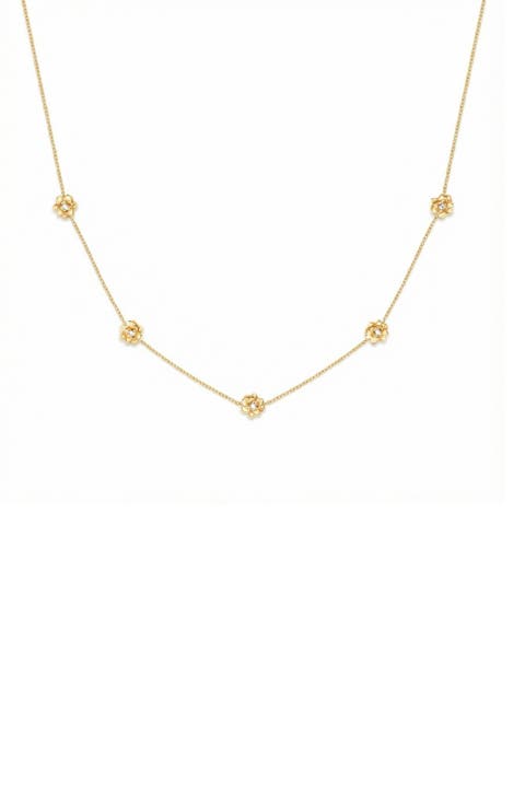 Cubic Zirconia Birthstone Flower Station Necklace