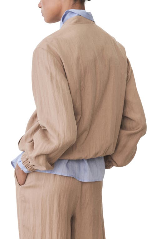 Mango Textured Bomber Jacket In Medium Brown