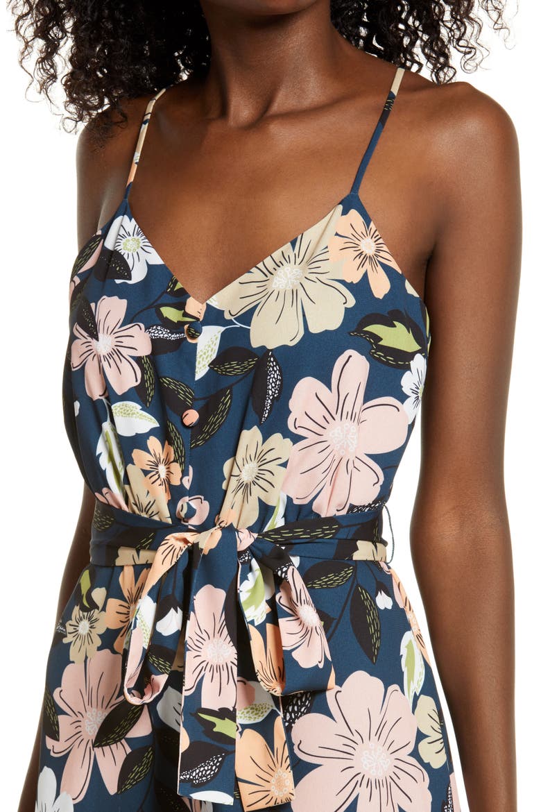 Floral Wide Leg Jumpsuit, Alternate, color, TEAL FALL BOUQUET