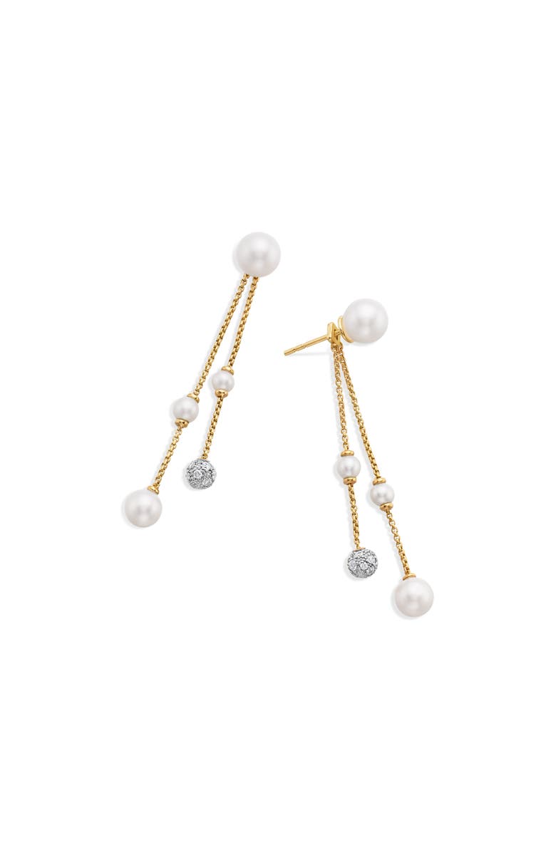 David Yurman Pearl and Pavé Two Row Drop Earrings in 18K Yellow Gold with Diamonds, Alternate, color, 