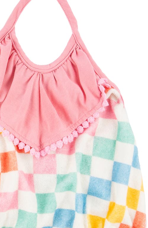 Miki Miette Star Check Print Cotton Terry Halter Bubble Romper In Starburst
