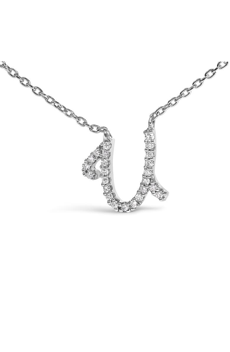 Haus of Brilliance 10K Gold Diamond Accent A-Z Initial Script Style Pendant Necklace, Alternate, color, White | U