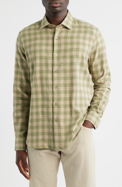 Canclini Regular Fit Check Cotton Mélange Flannel Button-Up Shirt