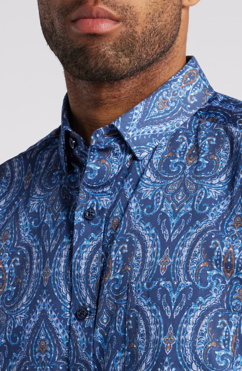 Johnston & Murphy Medallion Print Oversize Button-Up Shirt, Alternate, color, 