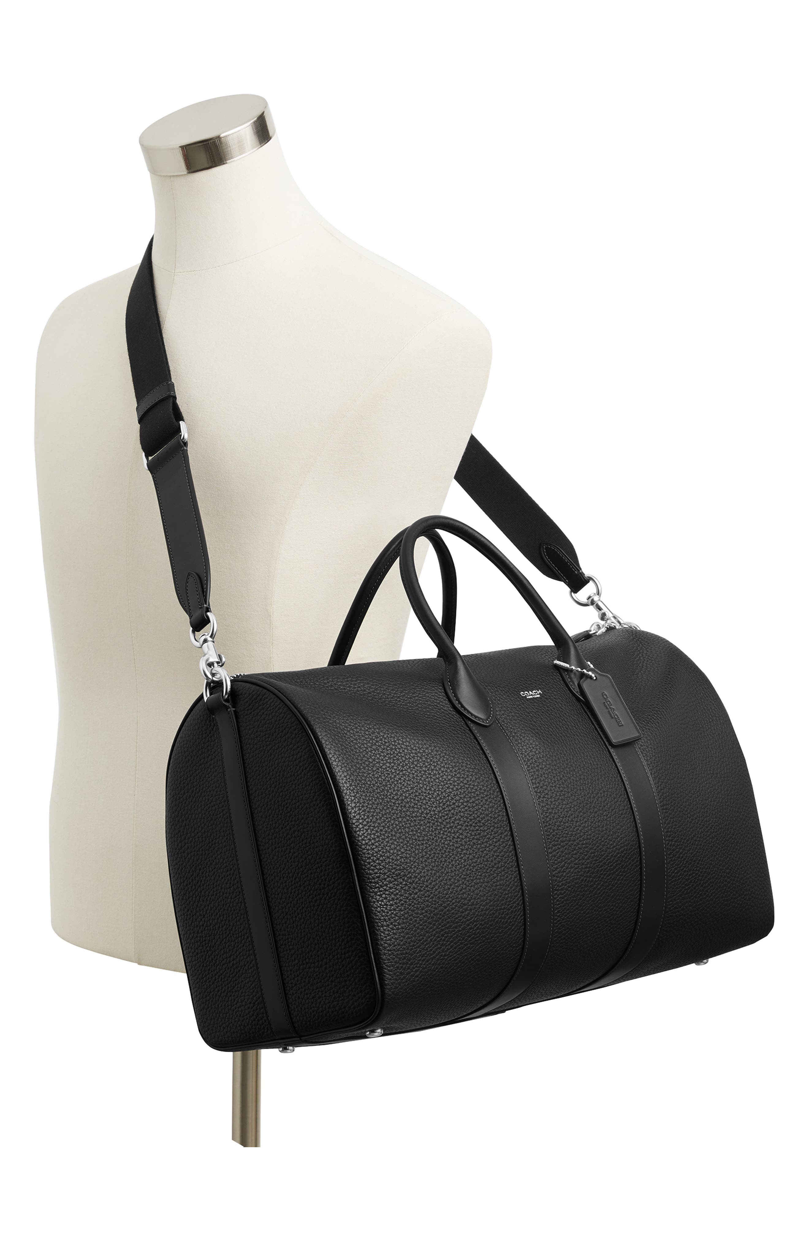 COACH Compass 45 Leather Duffle Bag, Alternate, color, Black