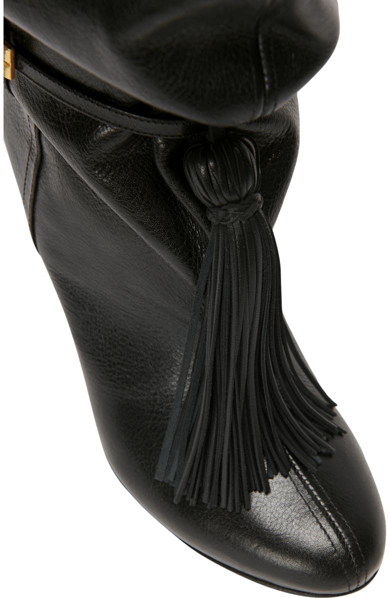 Balmain No Wedge textured leather thigh-high boots with tassel, Alternate, color, Black