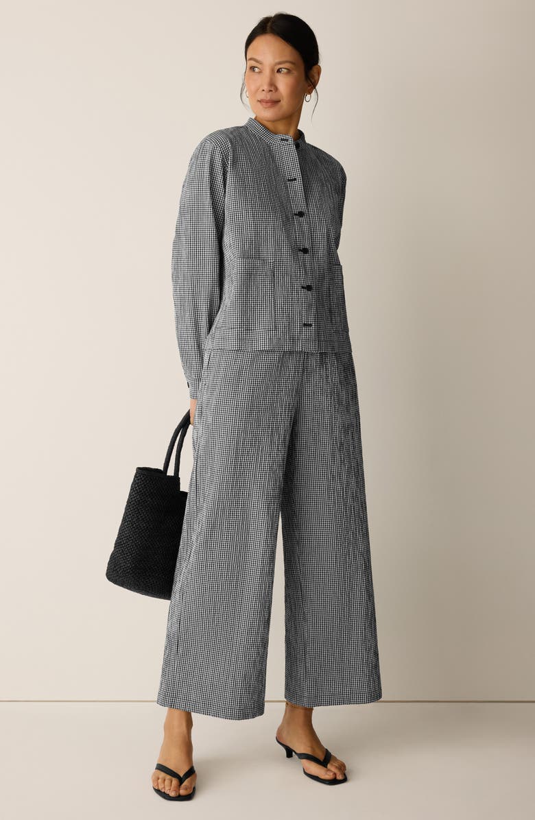 Eileen Fisher Check Print Wide Leg Ankle Pants, Alternate, color, Black/ White