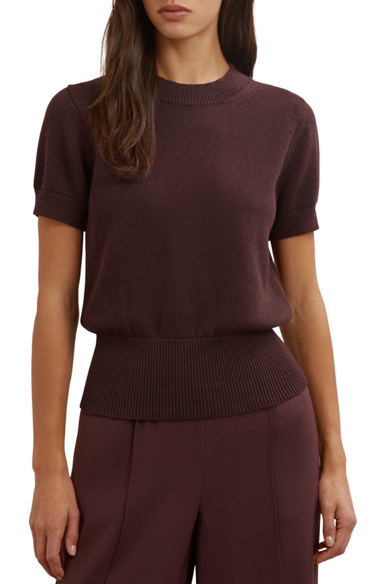 Anita Short Sleeve Cotton & Wool Sweater, Main, color, BURGUNDY