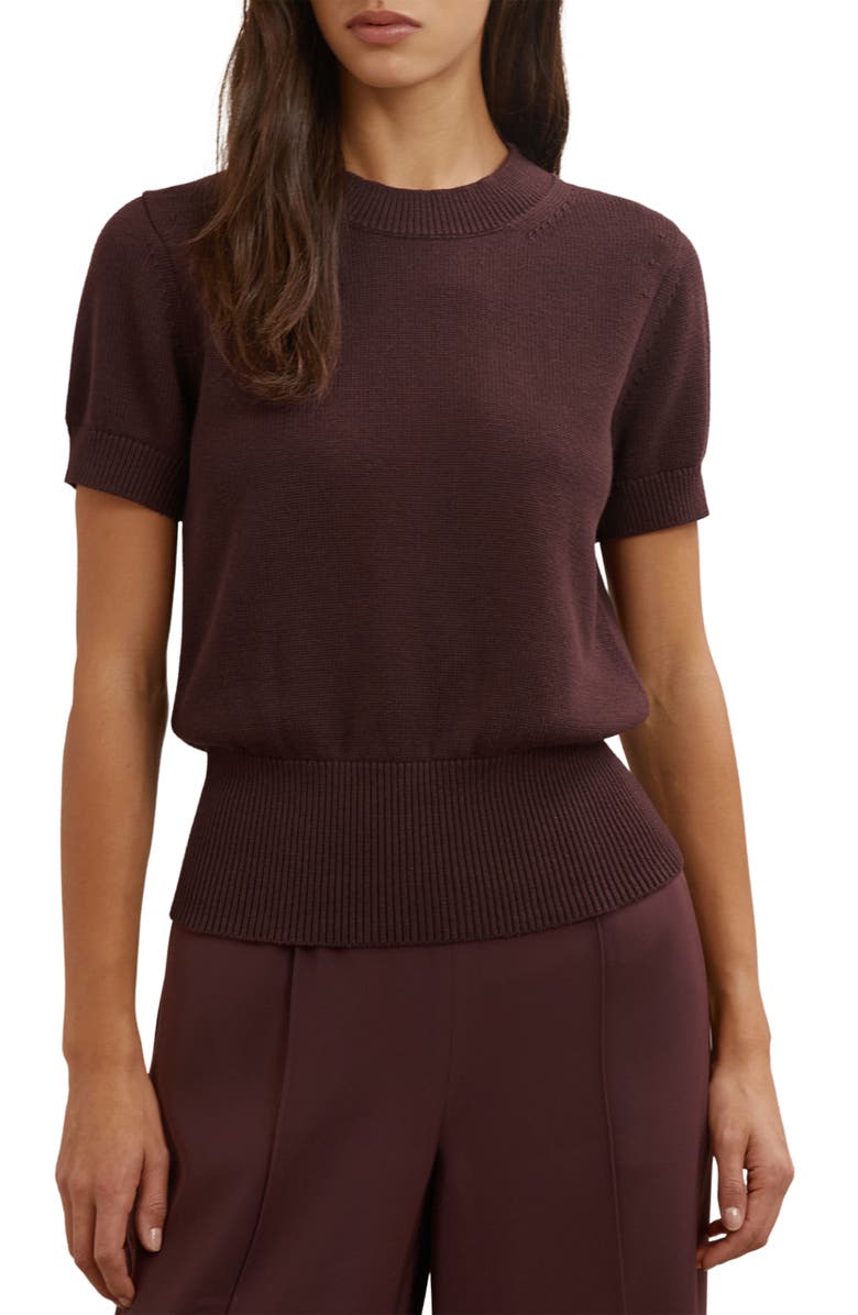 Reiss Anita Short Sleeve Cotton & Wool Sweater, Main, color, Burgundy