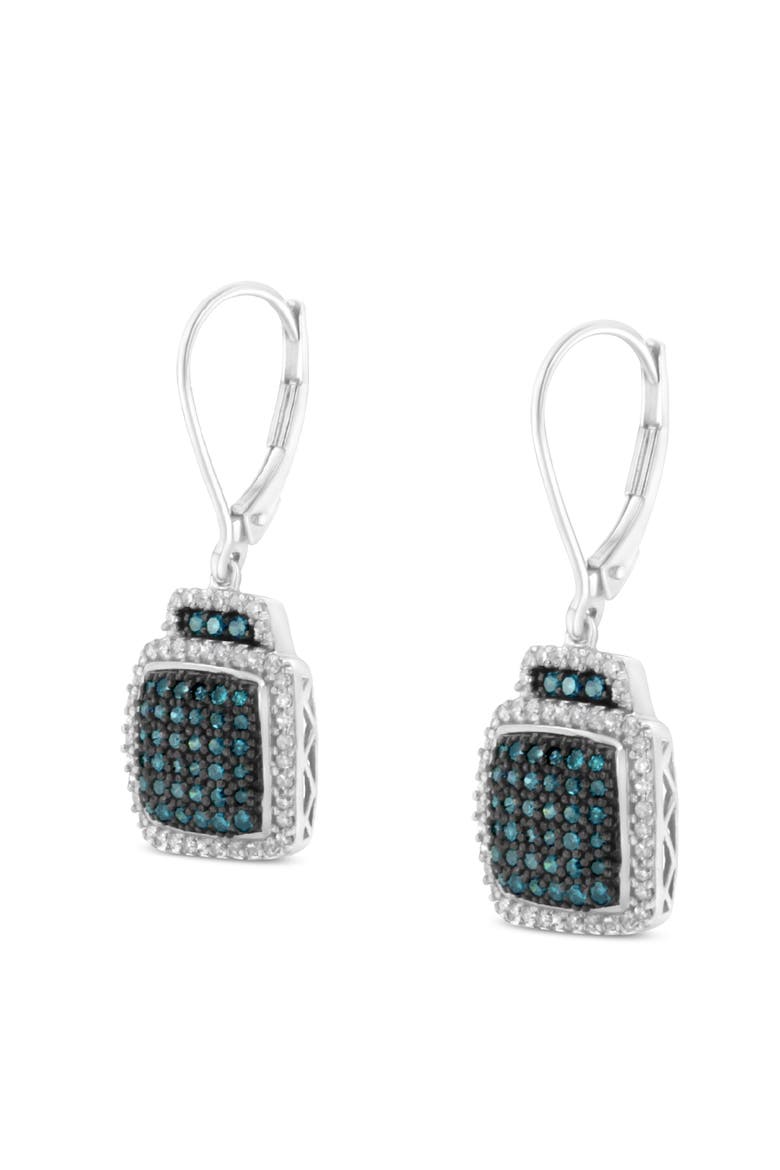 Black Rhodium over Silver 3/4 Ct Blue and White Diamond Dangle Earrings, Alternate, color, White