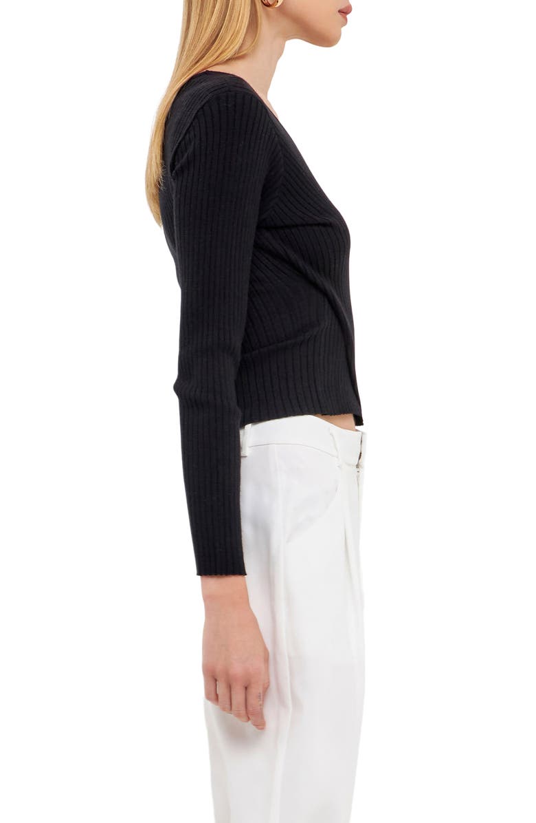 Endless Rose Wrap Front Rib Sweater, Alternate, color, Black