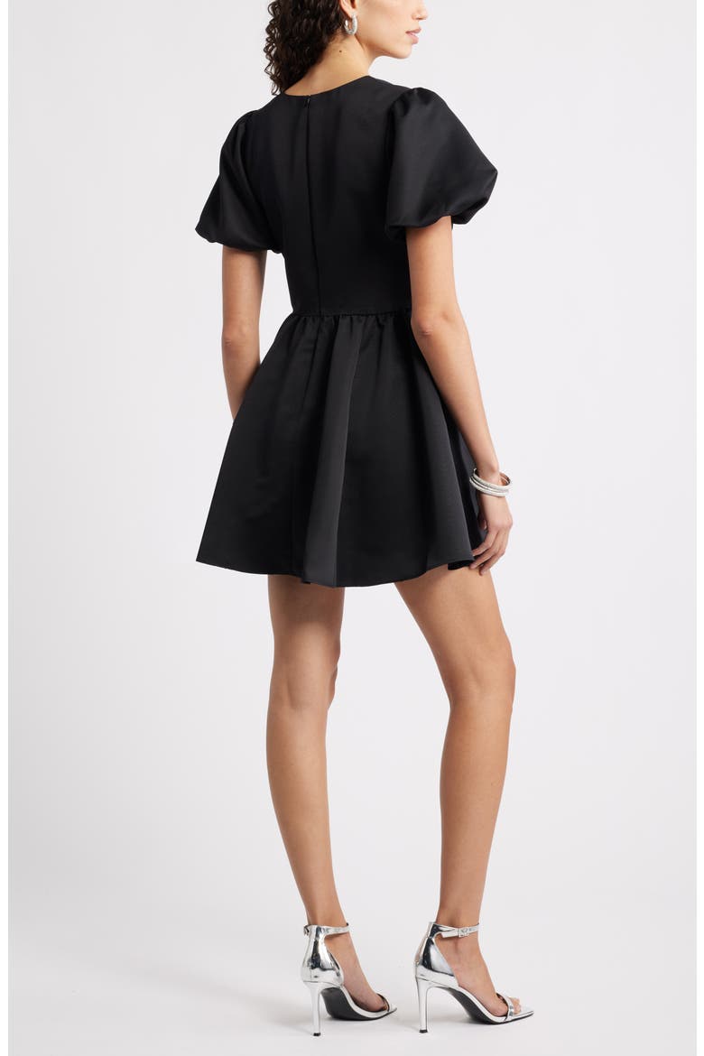Bow Detail Puff Sleeve Minidress, Alternate, color, BLACK